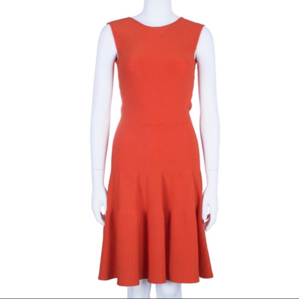 Issa London Orange Stretch Sleeveless Knee Length V-back Dress Size Small